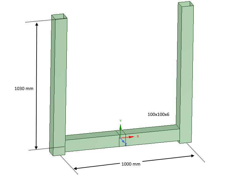 4 (12) 1 EN 1.4404 putkikannakkeen kapasiteetti 1.1 Geometria ja materiaalit Geometriassa on käytetty 100x100x6 putkea. Kuva 1. Käytetty geometria.