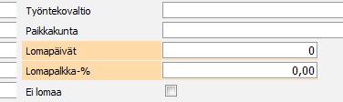3 Työsuhdetaulun lomalaskentaohjaukset Henkilöt Työsuhde -ikkunassa voidaan tehdä muutamia lomalaskentaan vaikuttavia määrityksiä. Työsuhde-ikkuna. Ei lomaa: Ko.