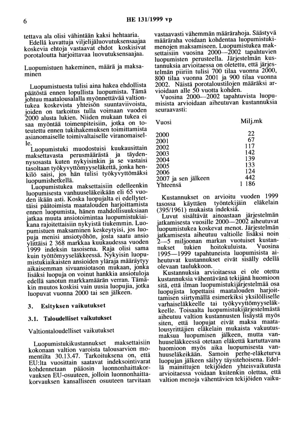 6 HE 131/1999 vp tettava ala olisi vähintään kaksi hehtaaria. Edellä kuvattuja viljelijäluovutuksensaajaa koskevia ehtoja vastaavat ehdot koskisivat porotaloutta harjoittavaa luovutuksensaajaa.