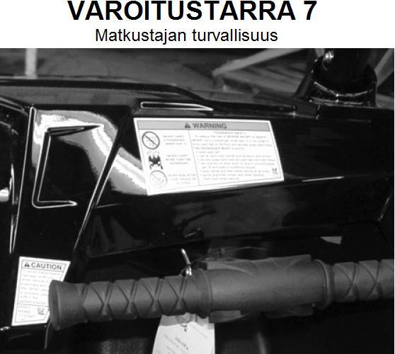 VAROITUSTARRA 6: Varoitus voimansiirrosta Voimansiirron vaurioiden ehkäisemiseksi ajoneuvo tulee pysäyttää ja moottorin käydä tyhjäkäyntiä ennen suunnanvaihtimen tai vetotavan käyttämistä.