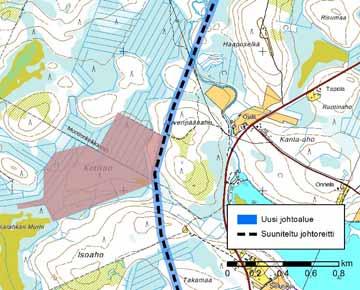 Ympäristövaikutusten arviointiselostus 101 Voimajohtoreitin ympäristössä on runsaasti toteutettuja ja suunniteltuja tuulivoima-alueita.