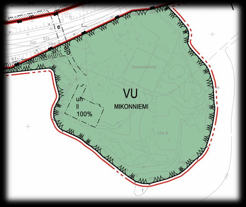 Asemakaava Mikonniemen asemakaavamuutos (111, Läntinen) Tavoitteena on muuttaa urheilu- ja virkistyspalvelujen aluetta siten, että alueelta puretun rakennuksen myötä Mikonniemeen voisi sijoittaa