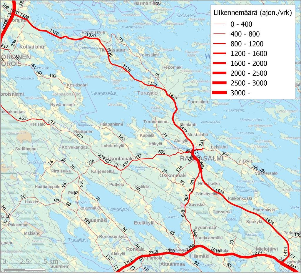 Liikennemäärät Maantien 464 liikennemäärä vaihtelee välillä 1 100 2 660 ajon.