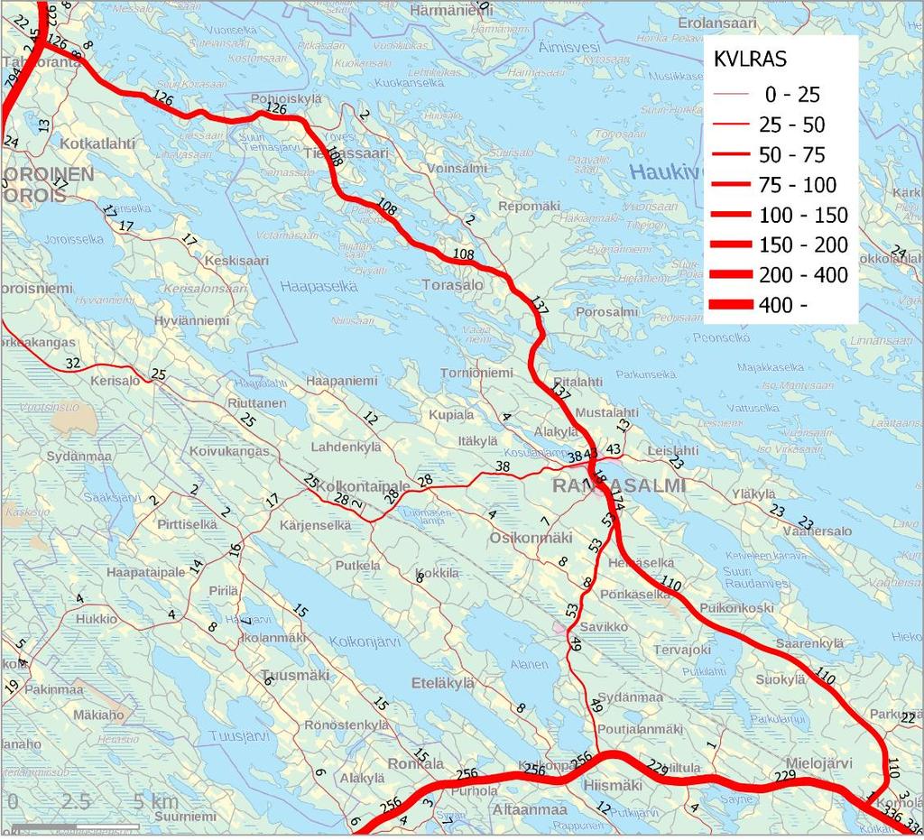 Raskaan liikenteen määrä Maantien 464 raskaan liikenteen määrä vaihtelee välillä 100 175