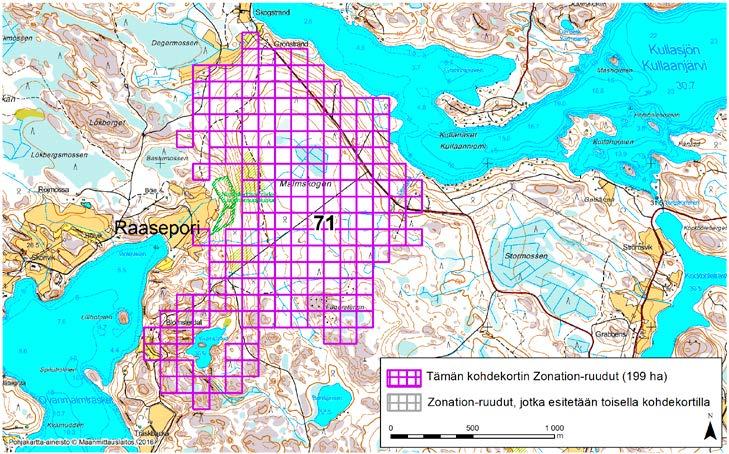 Raasepori, Zonation-aluetunnus 71 RAASEPORI (71) Alue sijaitsee Raaseporin pohjoisosissa Fastarbyn ja Kullan kylien pohjoispuolella ja Ovanmalmin kylän itäpuolella lähes asumattomalla metsäalueella.