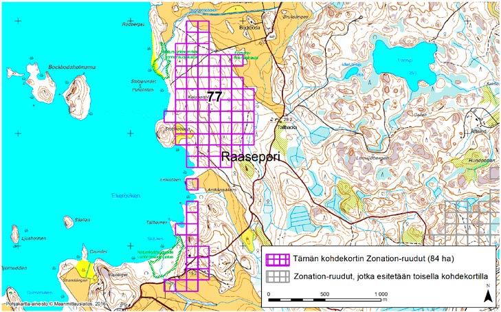 Raasepori, Zonation-aluetunnus 77 RAASEPORI (77) Alue sijaitsee Raaseporin keskiosissa Sjösängin kylän lounaispuolella asumattomalla metsäalueella.