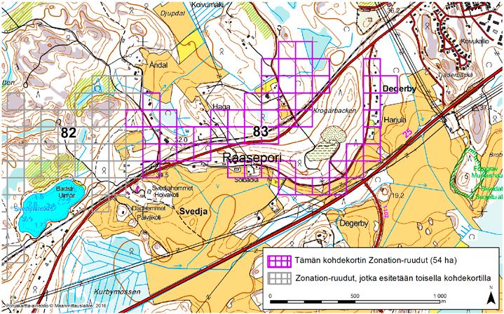 Raasepori, Zonation-aluetunnus 83 RAASEPORI (83) Alue sijaitsee Raaseporissa Karjaan kaupunginosassa taajama-alueen lounaispuolella, Degerbyn ja Svedjan kylien välimaastossa.