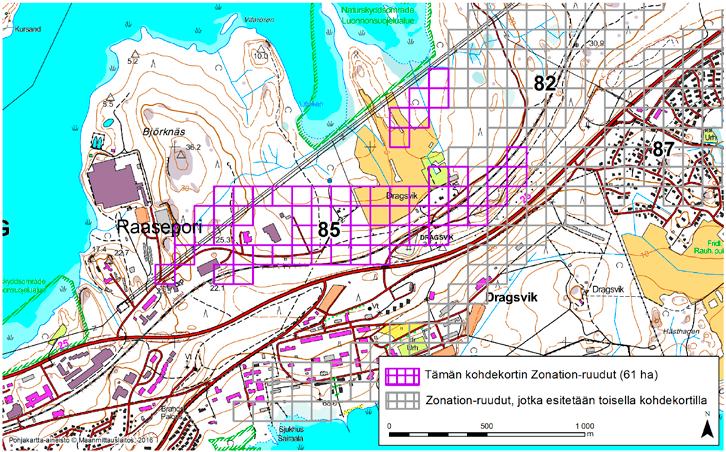 Raasepori, Zonation-aluetunnus 85 RAASEPORI (85) Alue sijaitsee Raaseporissa Tammisaaren keskustasta koilliseen päin, Dragsvikin kylässä valtatien 25 pohjoispuolella.