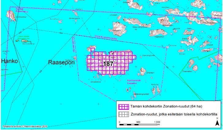 Raasepori, Zonation-aluetunnus 187 RAASEPORI (187) Alue kattaa kokonaan Hästö-Busön saaren, joka sijaitsee Tvärminnen lähellä (noin 6,5 kilometriä Tvärminnestä itään) Raaseporin kaupungin alueella