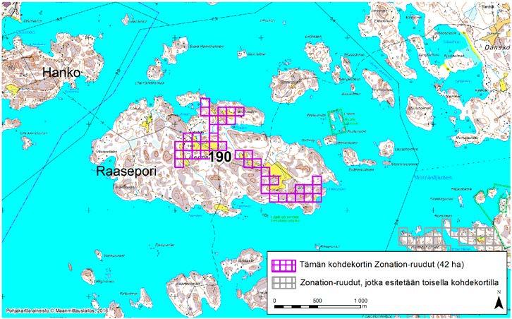 Raasepori, Zonation-aluetunnus 190 RAASEPORI (190) Alue sijaitsee Tammisaaren saariston itäosassa lähellä Hangon rajaa Hermansön saaren keski- ja kaakkoisosassa.