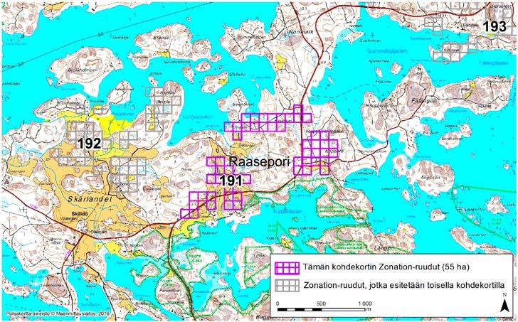 Raasepori, Zonation-aluetunnus 191 RAASEPORI (191) Alue sijaitsee Tammisaaren saaristossa Skärlandetin saarella, jonne on lossiyhteys mantereelta.