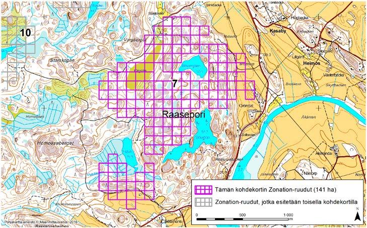 Raasepori, Zonation-aluetunnus 7 RAASEPORI (7) Alue sijaitsee Raaseporin pohjoisosissa Kasabyn kylän lounaispuolella ja Smedsbyn kylän pohjoispuolella lähes asumattomalla kallioisella metsäalueella,