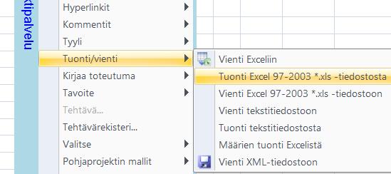 Tehtävät voi kopioida leikepöytää käyttäen (Ctrl+C -> Ctrl+V) esim excel-taulukosta tai muusta ohjelmasta. Esim. PlaNet-ohjelmassa otetaan siirrettävät sarakkeet näkyviin ja kopioidaan soluarvot.