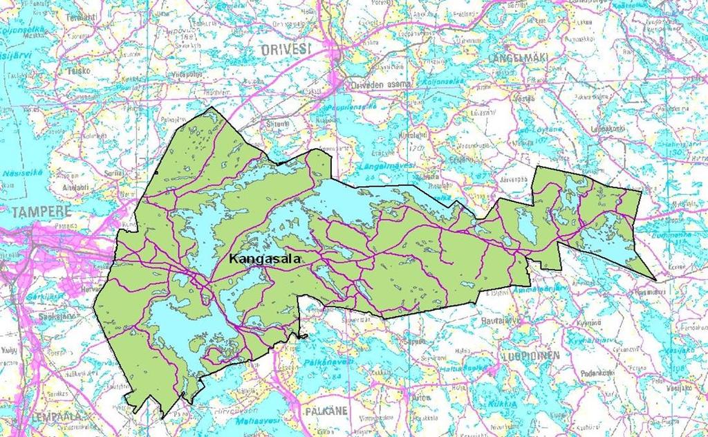 Kangasala Pinta-ala 870,85 km2, josta vesistöjä 24 % Järviä 411 kpl, joista yli ha:n