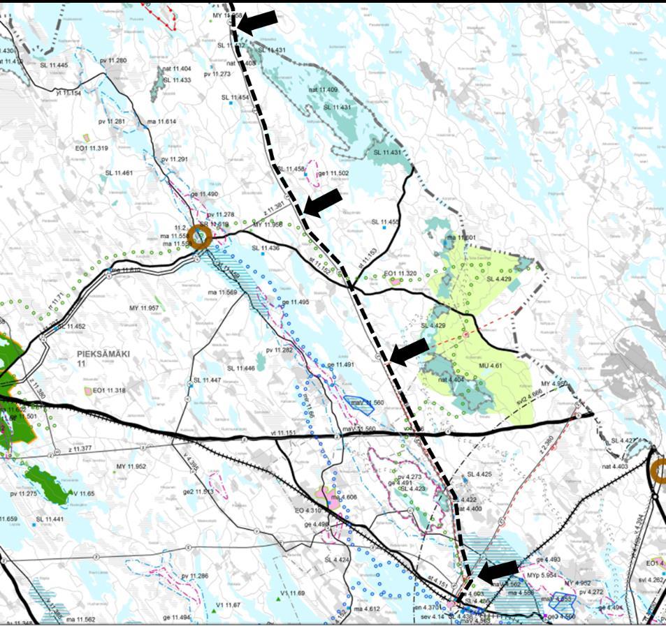 Selvitys maakuntakaavoitusta varten sivu 17 /42 Etelä-Savossa ei ole tällä hetkellä vireillä uusia kaavoja. Kuva 10. Ote Etelä-Savon maakuntakaavojen yhdistelmäkartasta.