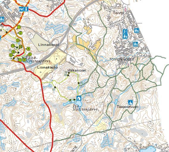 Ulkoilureitit ja hiihtoladut Toivion osayleiskaavan alue on pääosin metsää ja luonnon monimuotoisuudessa merkittävä alue Pirkkalassa.