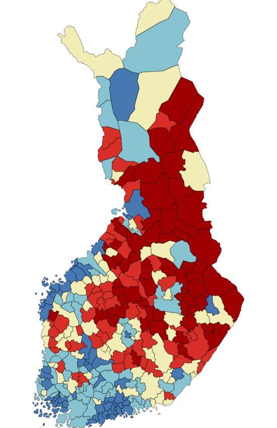 Kuntien luokittelu viiteen viidennekseen 18 muuttujan summapisteiden perusteella MANNER-SUOMEN KUNTIEN (297) SIJOITUS VIITEEN VIIDENNEKSEEN 18 MUUTTUJAN PERUSTEELLA VIISI TÄHTEÄ: Pirkkala 4.