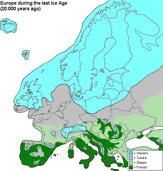 Jääkausi Eurooppa 20,000 vuotta sitten Eurooppa.