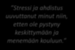 Mulla pienestä asti ollu suorituspaineita enkä ikinä oo halunnu vastata muiden läsnä.