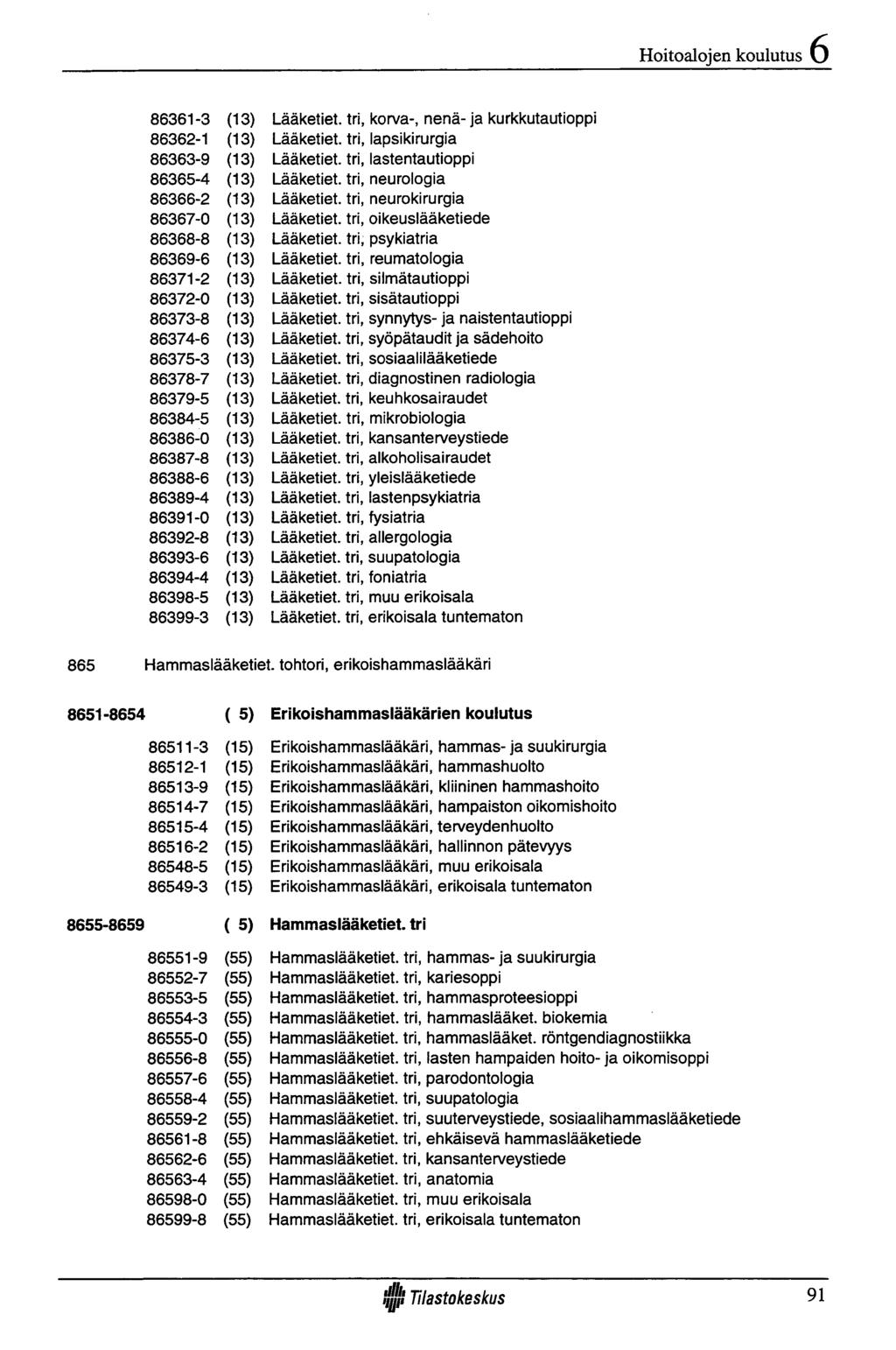 Hoitoalojen koulutus 86361-3 (13) Lääketiet, tr 86362-1 (13) Lääketiet, tr 86363-9 (13) Lääketiet, tr 86365-4 (13) Lääketiet, tr 86366-2 (13) Lääketiet, tr 86367-0 (13) Lääketiet, tr 86368-8 (13)