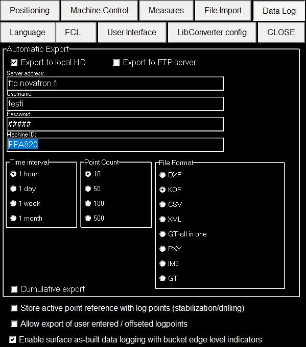 Asetuksia Settings --> Installation settings --> Data Log Machine ID: simulaattorin synkkaus Infrakitin kanssa (Jos et käytä