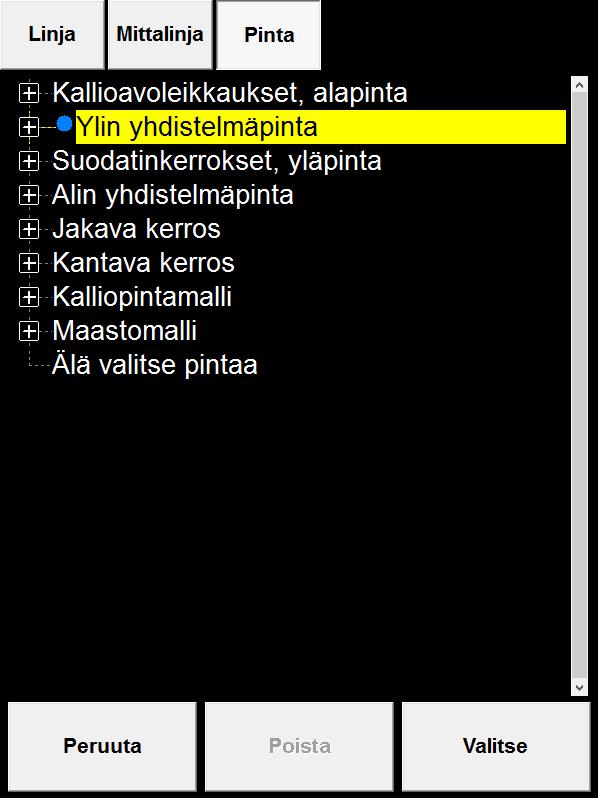 Mallin/pinnan valinta, kolme vaihtoehtoa: (sama periaate linjamaiselle ja pistemäiselle kohteelle sekä mittalinjalle) 1.