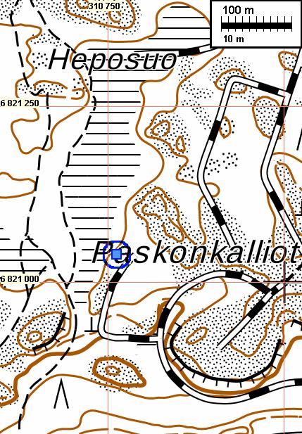 Ote nykyisestä maastokartasta.