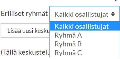 Ryhmät aktiviteettikohtaisesti 2(2) Opettaja voi valita pudotusvalikosta eri ryhmien tuotokset Samoin: jos Näkyvät ryhmät, myös opiskelija voi valita pudotusvalikosta eri ryhmät Huom.