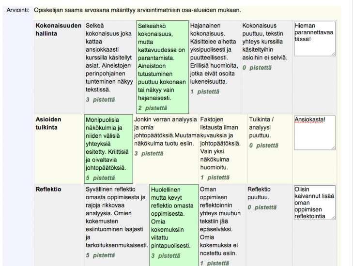 Arvioinnissa tukena: Arviointimatriisi Tehtävä aktiviteetin arvioinnissa opettajan työn tukena https://docs.moodle.