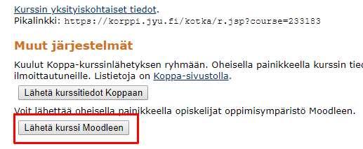 Uuden kurssialueen tilaaminen Korpin kautta 2(2) 1.
