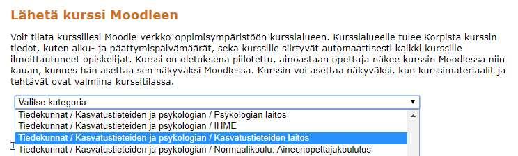 alareuna) klikkaa Lähetä kurssi Moodleen 2.