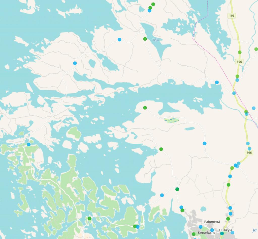 fi/onn/pront Kuva 19. Paikannettavissa olevat tieliikenneonnettomuudet altaan lähellä, joihin pelastuslaitos on hälytetty vuosina 2013-2017.