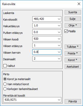 7. Kaivoviite ja kaivokortti Kaivoviite-toiminto uusittiin vastaamaan tämän päivän mittausta ja koodausta. Dialogien asetukset järjesteltiin uudelleen.