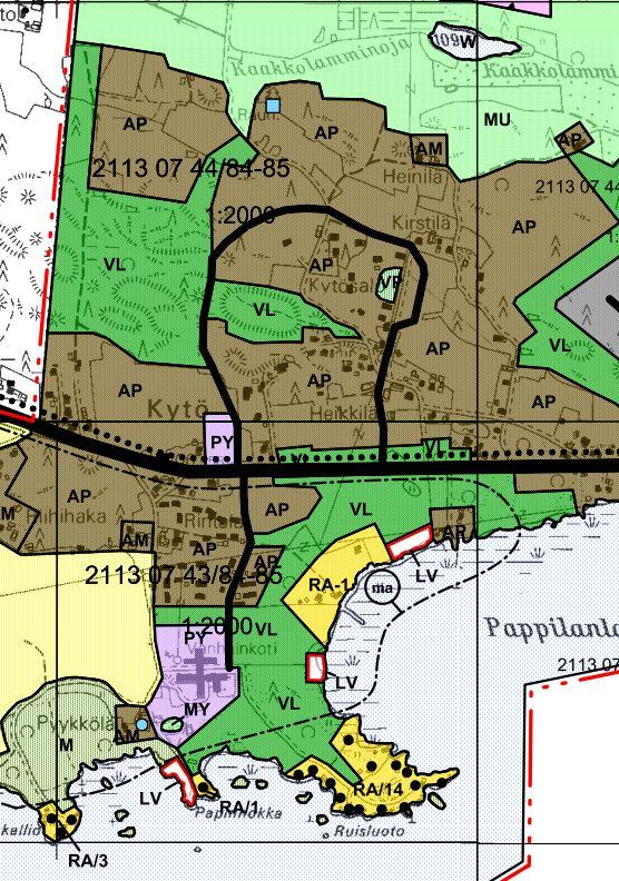Voimassa olevassa Kydön asemakaavan korttelissa 738 on osoitettu tontteja sekä AP-merkinnällä (asuinpientalo, tontti 1) että AO-merkinnällä (erillispientalo, tontit 2 ja 3).