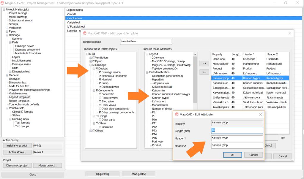 MAGICAD-OHJELMAAN SUUNNITTELUOHJE LIITE 2/6 KUVA 31 Legend templaten attribuuttitiedot Kun kaikki yllä olevat kohdat on