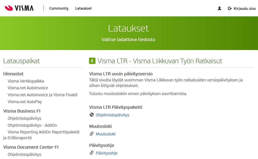 2. Päivityspaketin nouto ja päivityksen valmistelu Päivitys haetaan ja asennetaan LTR-palvelimella esim. Remote Desktopin avulla.