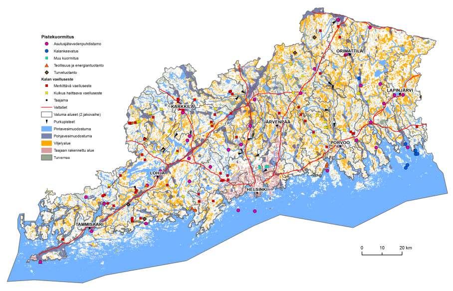 Uudenmaan suunnittelualue Koostuu Suomenlahteen laskevista pienistä ja vähäjärvisistä jokivesistöistä.