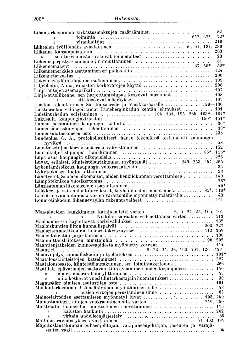 200* XXV. Urheilulautakunta. Lihantarkastamon tarkastusmaksujen määrääminen 82» toiminta 64*, 67*, 72*» viranhaltijat.
