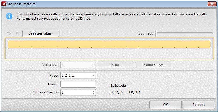 162 PDF-XChange ja Editor 7.0 4.14 Sivujen numerointi Varsinainen tulostettava sivujen numerointi tehdään ylä- tai alatunnisteeseen.