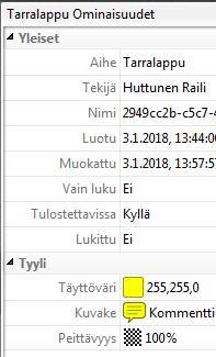 Tehtäväruudussa voit myös vaihtaa oletustekstin "Tarralappu" tilalle kommentin aihetta kuvaavan nimen.