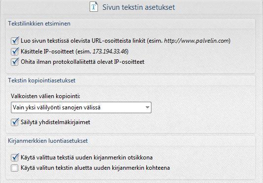 Perusteet 75 Sivun teksti Välilehdellä Sivun teksti (Page Text) voit mm.