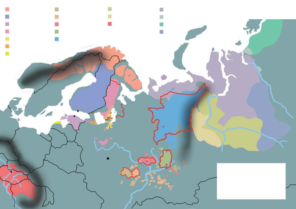 1 Moskova 4 saamelaiset suomalaiset virolaiset karjalaiset vepsäläiset inkeriläiset liiviläiset 3 2 5 Uralilaisten kansojen asuma-alueet Tasavallat pääkaupunkeineen 1. Karjala, Petroskoi 2.