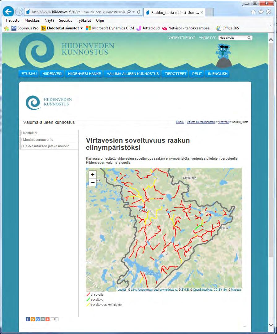 Kuva 46. Näkymä aineiston julkaisemisesta osoitteessa hiidenvesi.fi.