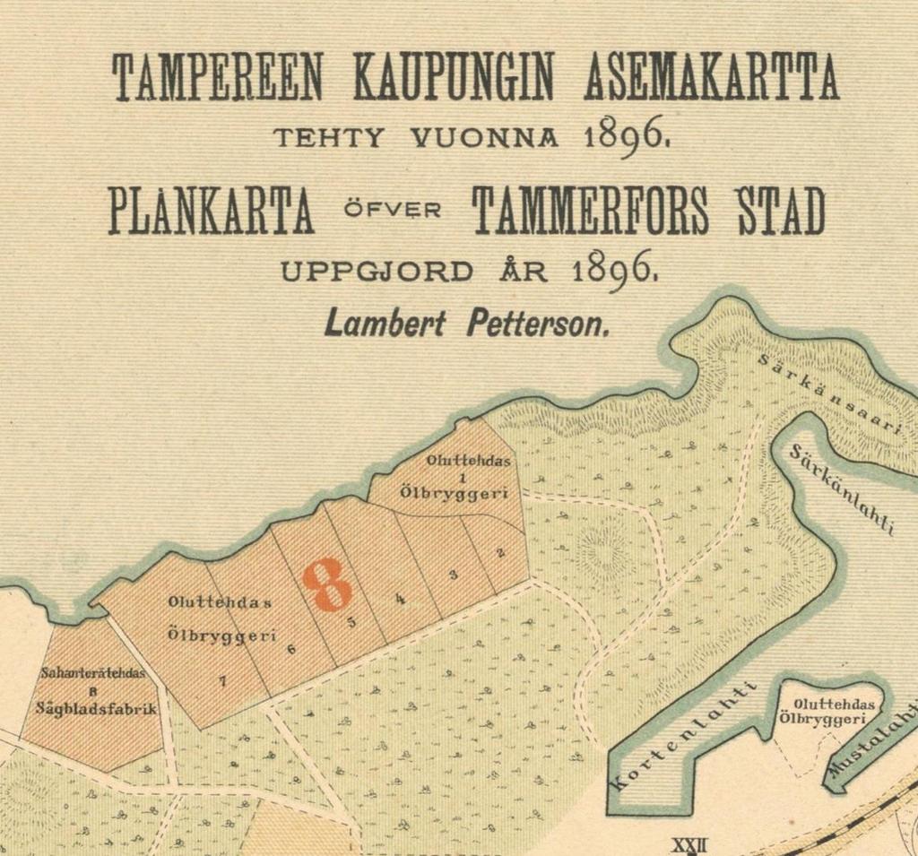 Onkiniemen ranta Särkänniemen pengerrys Kuva 5: Tampereen kaupungin asemakartta 1896. (Petterson, Lambert). Karttaan on merkitty myös rakenteiden sijainnit. 4. Kohdekuvaukset 4.