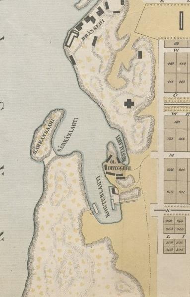 Tampereen asemakaavakarttaan 1887 (kuva 4) Näsijärven rantaan on jo merkitty useita teollisuustontteja. Tätä karttaa ei kuitenkaan voi käyttää täsmällisen paikantamisen apuna.