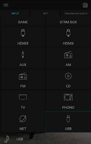 Play Queue Play Queue tietojen lisääminen 1. Valitse sovelluksen ruudusta tuloliitäntä INPUT ja napauta ikonia USB. Tai valitse NET ja napauta joko ikonia USB tai Music Server.