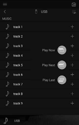 soittolistan Play Queue tietona USB-muistille tallennettujen musiikkitiedostojen joukkoon tai samaan verkkoon kytketylle tietokoneelle tai verkkopalvelimelle tallennettujen musiikkitiedostojen