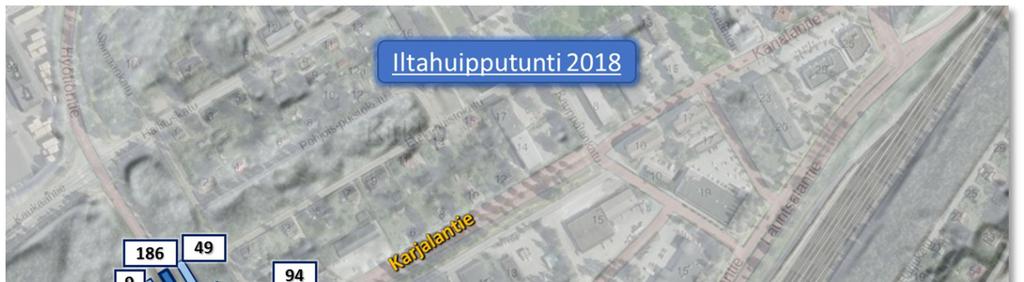LIIKENNEMÄÄRÄT Tarkastelualueen EMME-liikennemallia tarkennettiin liikennelaskennoilla, jotka suoritettiin Lauritsalantien ja Yhteistyönkadun sekä Karjalantien ja
