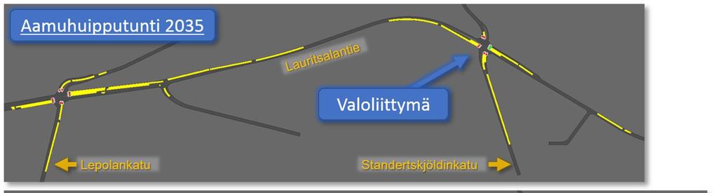 VAIHTOEHTO 1A: VALO-OHJATTU LIITTYMÄ JA NYKYINEN KATUVERKKO Vaihtoehdossa 1a (liikennevalo-ohjaus) Lauritsalantien ja Standertskjöldinkadun liittymässä on valo-ohjaus ja katuverkko säilyy