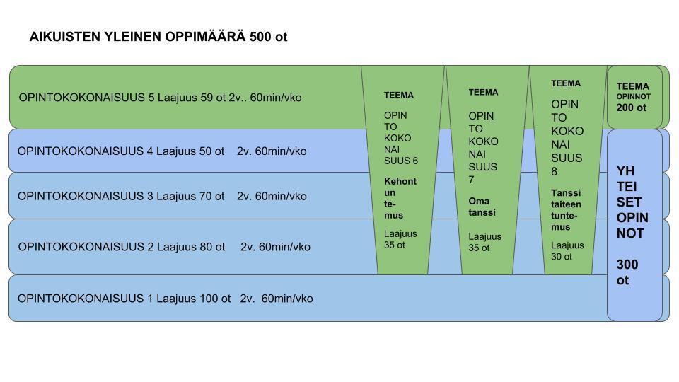 AIKUISIÄN OPINNOT Aikuisten opetuksessa noudatetaan tanssin yleisen oppimäärän tavoitteita ja keskeisiä sisältöjä.